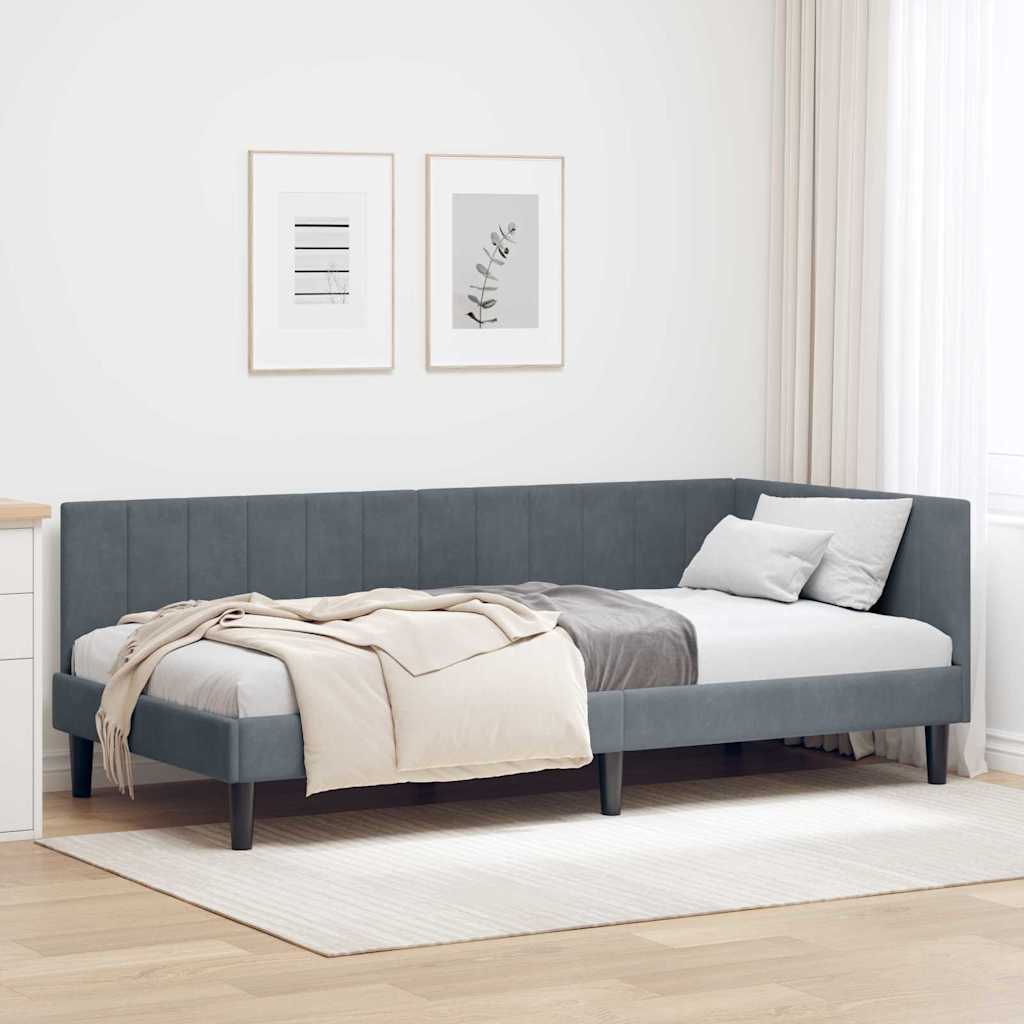 Hoekbedframe met hoofdeinde Donkergrijs 90 cm x 200 cm Fluweel is nu te koop bij PeponiXL, paradijselijk wonen!