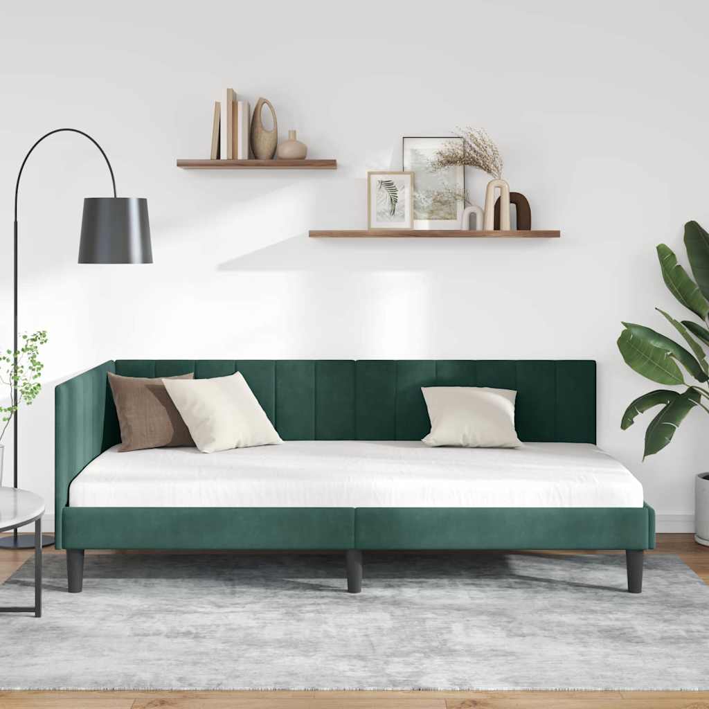 Hoekbedframe met hoofdeinde Donkergroen 90 cm x 200 cm Fluweel is nu te koop bij PeponiXL, paradijselijk wonen!