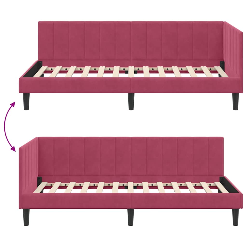 Hoekbedframe met hoofdeinde Wijnrood 90 cm x 200 cm Fluweel is nu te koop bij PeponiXL, paradijselijk wonen!
