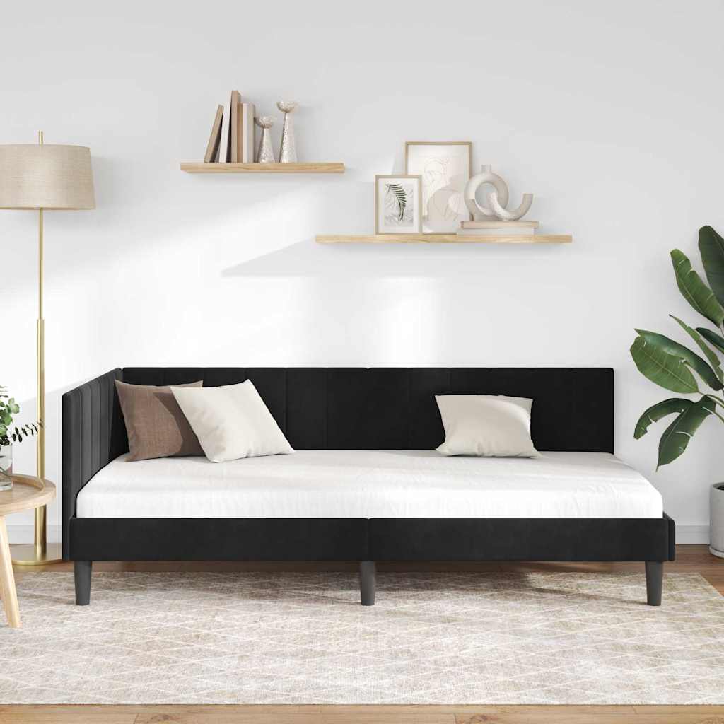 Hoekbedframe met hoofdeinde Zwart 90 cm x 200 cm Fluweel is nu te koop bij PeponiXL, paradijselijk wonen!