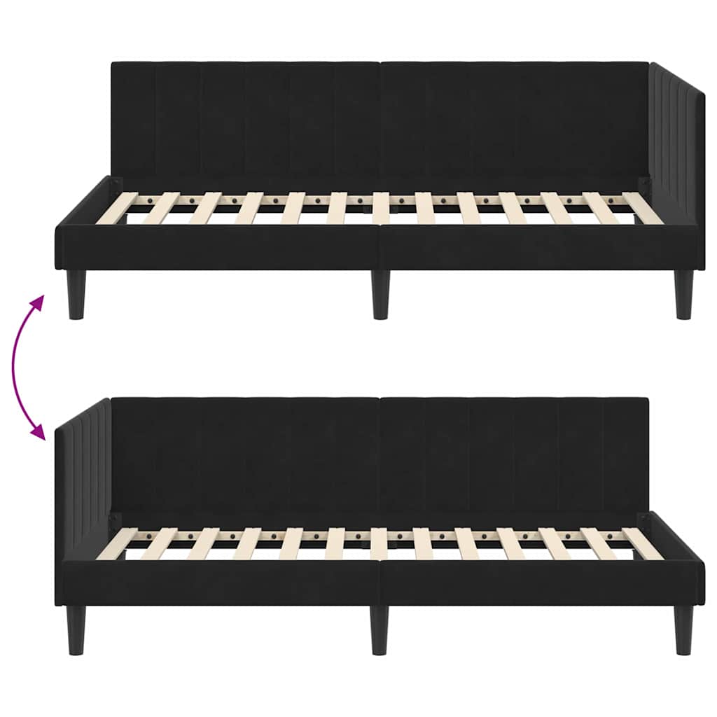 Hoekbedframe met hoofdeinde Zwart 90 cm x 200 cm Fluweel is nu te koop bij PeponiXL, paradijselijk wonen!