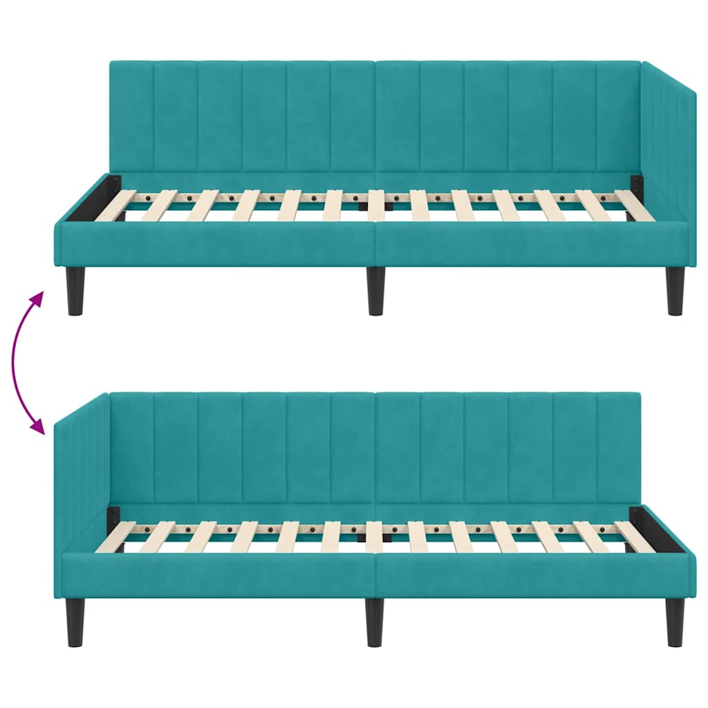 Hoekbedframe met hoofdeinde Turquoise 90 cm x 200 cm Fluweel is nu te koop bij PeponiXL, paradijselijk wonen!