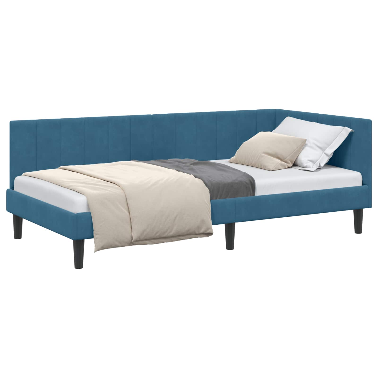 Hoekbedframe met hoofdeinde Blauw 100 cm x 200 cm Fluweel is nu te koop bij PeponiXL, paradijselijk wonen!