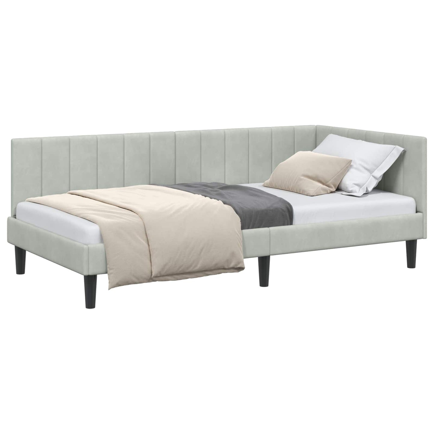 Hoekbedframe met hoofdeinde Lichtgrijs 100 cm x 200 cm Fluweel is nu te koop bij PeponiXL, paradijselijk wonen!