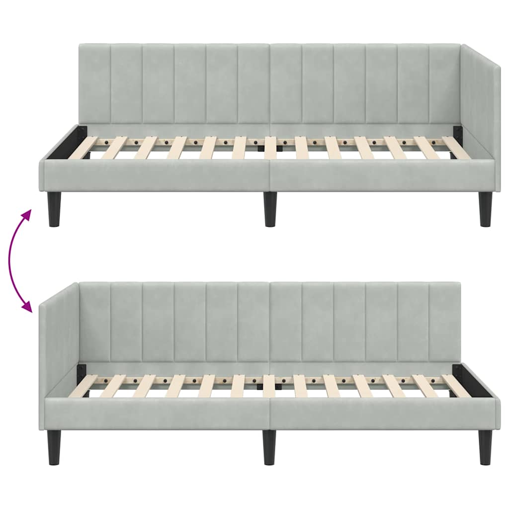 Hoekbedframe met hoofdeinde Lichtgrijs 100 cm x 200 cm Fluweel is nu te koop bij PeponiXL, paradijselijk wonen!