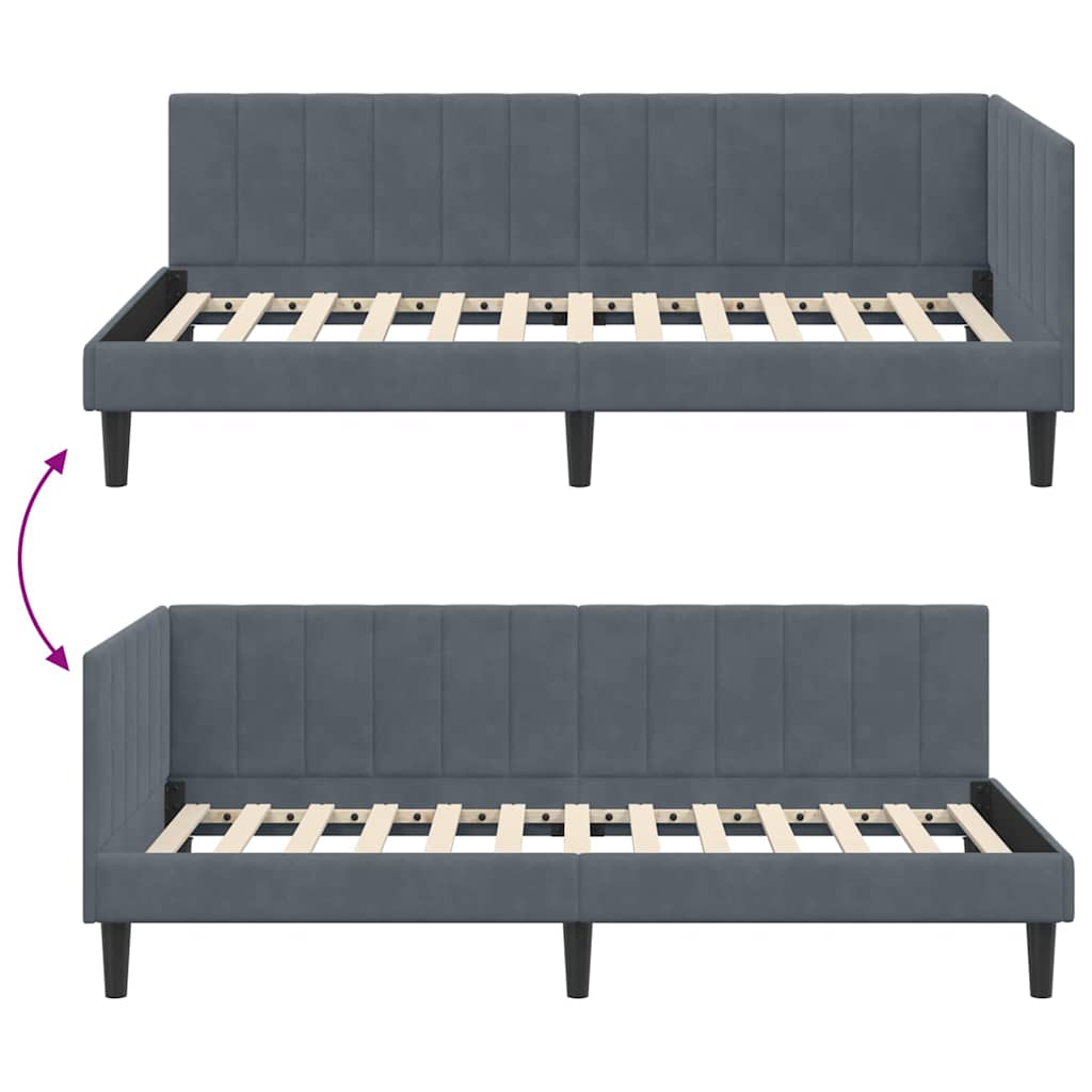 Hoekbedframe met hoofdeinde Donkergrijs 100 cm x 200 cm Fluweel is nu te koop bij PeponiXL, paradijselijk wonen!