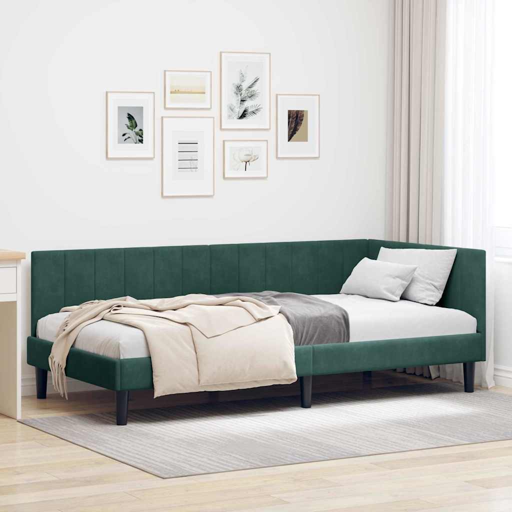 Hoekbedframe met hoofdeinde Donkergroen 100 cm x 200 cm Fluweel is nu te koop bij PeponiXL, paradijselijk wonen!