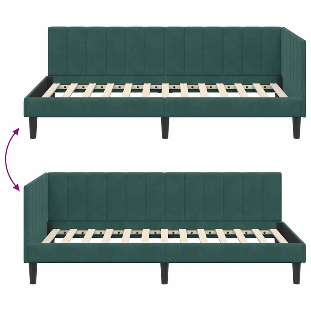 Hoekbedframe met hoofdeinde Donkergroen 100 cm x 200 cm Fluweel is nu te koop bij PeponiXL, paradijselijk wonen!