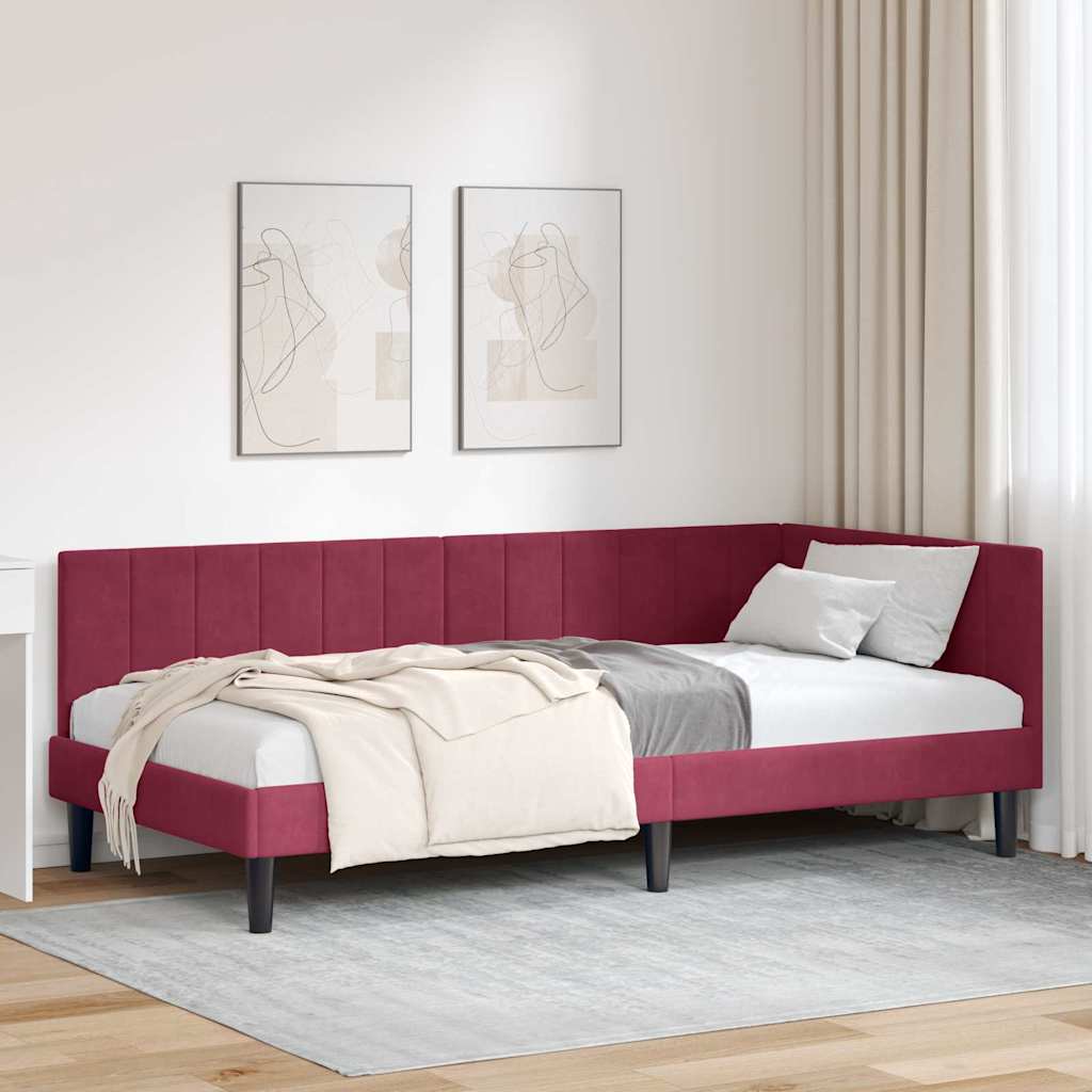 Hoekbedframe met hoofdeinde Wijnrood 100 cm x 200 cm Fluweel is nu te koop bij PeponiXL, paradijselijk wonen!