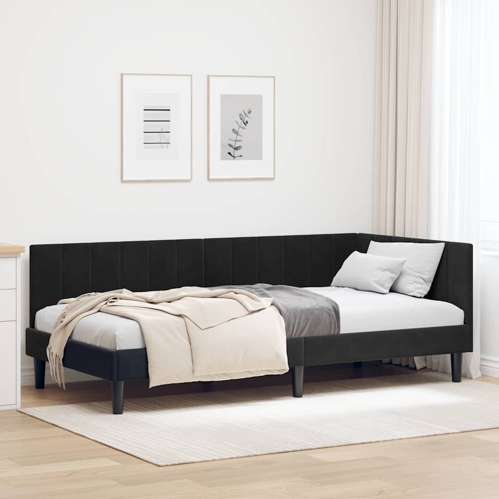 Hoekbedframe met hoofdeinde Zwart 100 cm x 200 cm Fluweel is nu te koop bij PeponiXL, paradijselijk wonen!