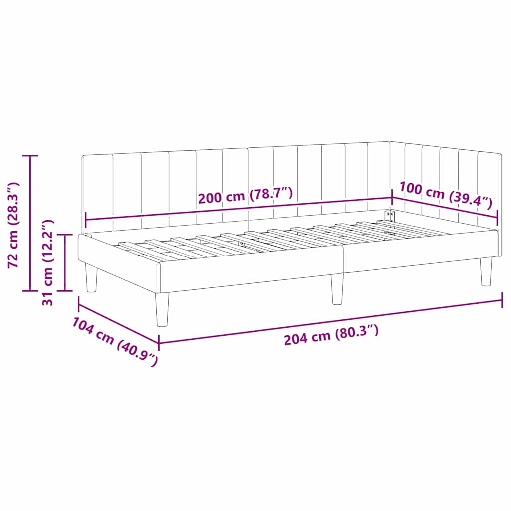 Hoekbedframe met hoofdeinde Zwart 100 cm x 200 cm Fluweel is nu te koop bij PeponiXL, paradijselijk wonen!