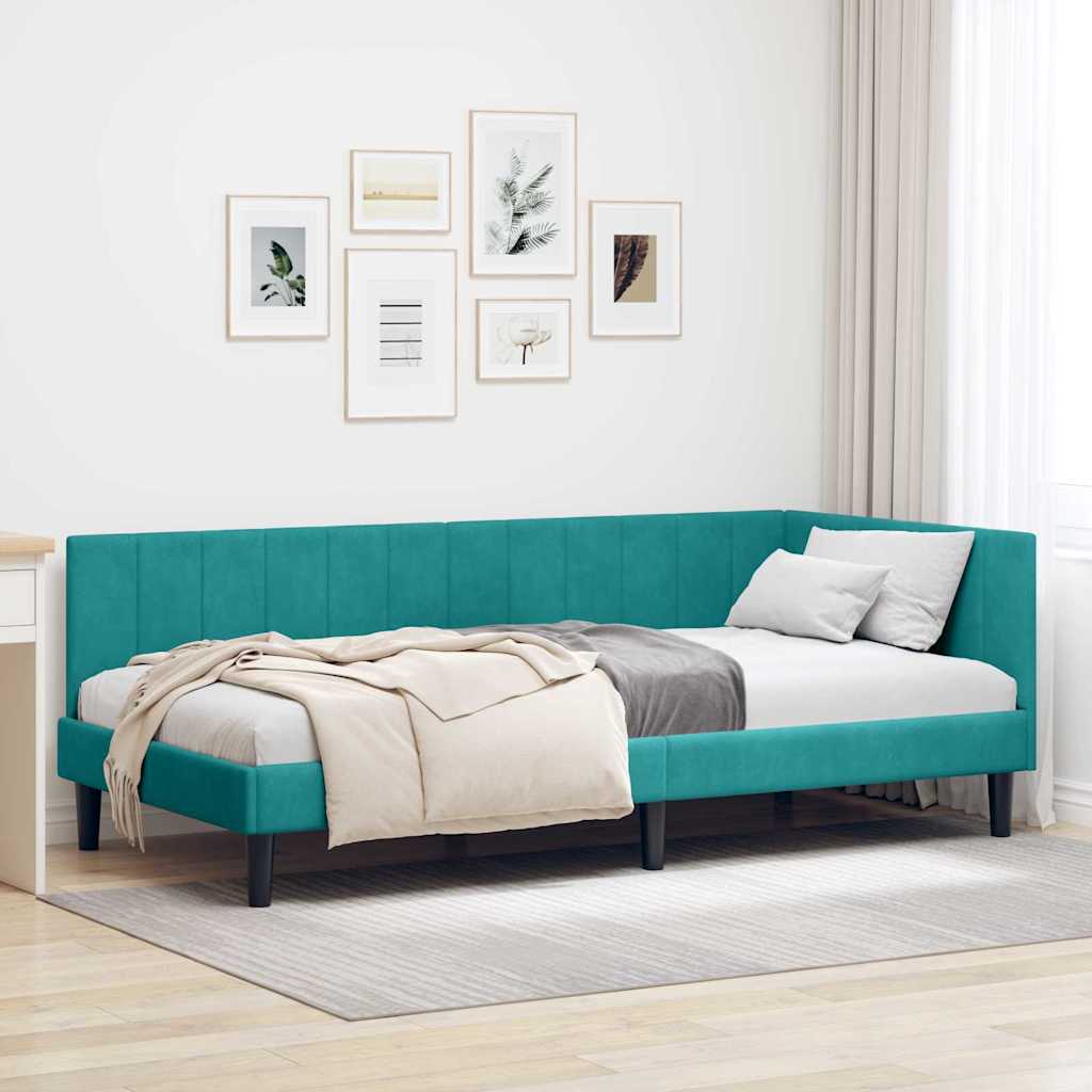 Hoekbedframe met hoofdeinde Turquoise 100 cm x 200 cm Fluweel is nu te koop bij PeponiXL, paradijselijk wonen!