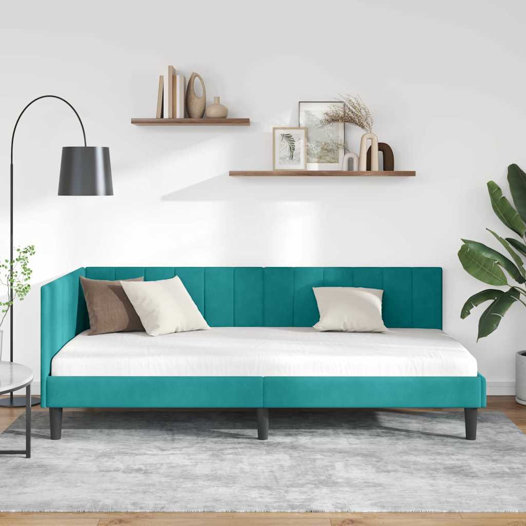 Hoekbedframe met hoofdeinde Turquoise 100 cm x 200 cm Fluweel is nu te koop bij PeponiXL, paradijselijk wonen!