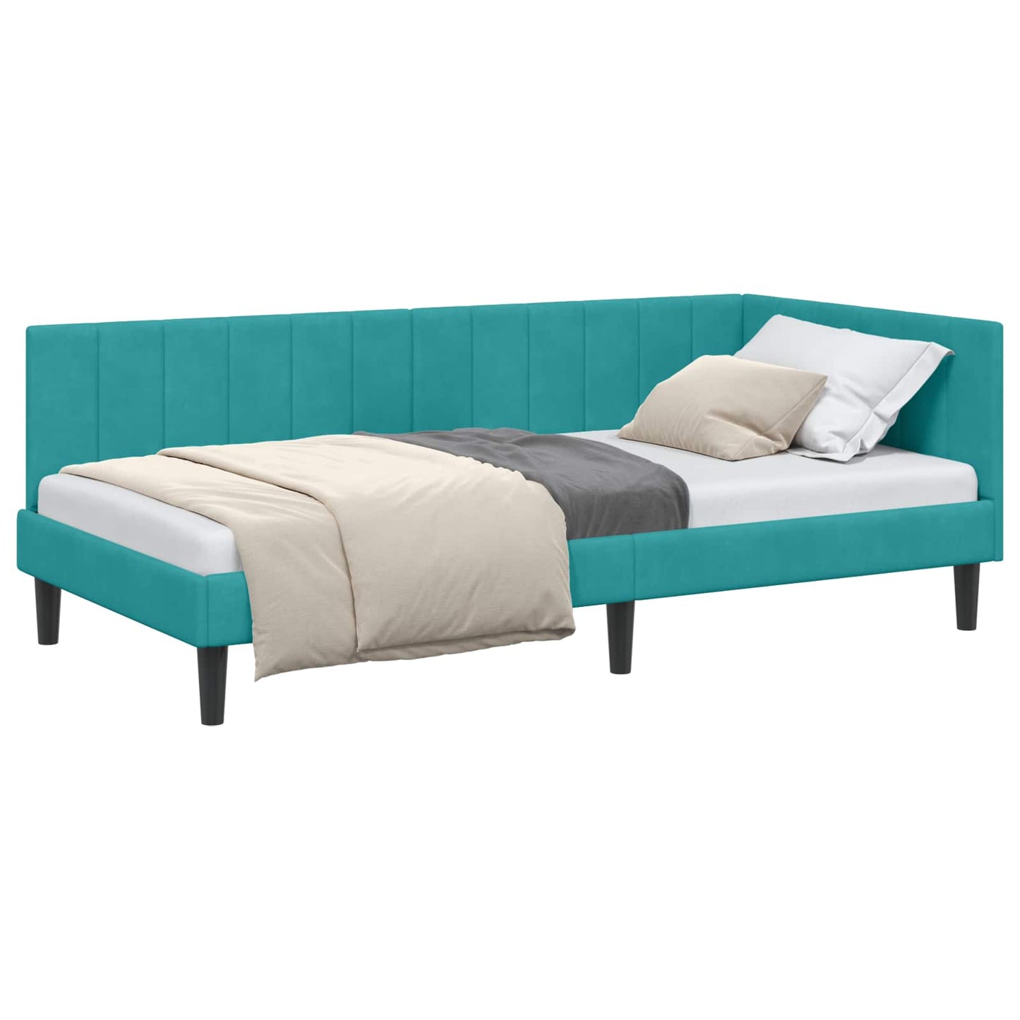 Hoekbedframe met hoofdeinde Turquoise 100 cm x 200 cm Fluweel is nu te koop bij PeponiXL, paradijselijk wonen!