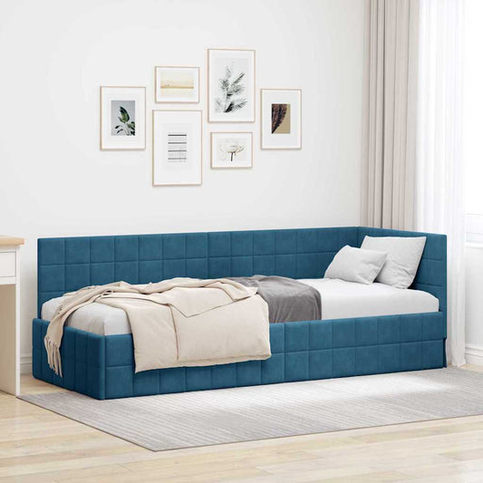 Hoekbedframe met hoofdeinde Blauw 80 cm x 200 cm Fluweel is nu te koop bij PeponiXL, paradijselijk wonen!