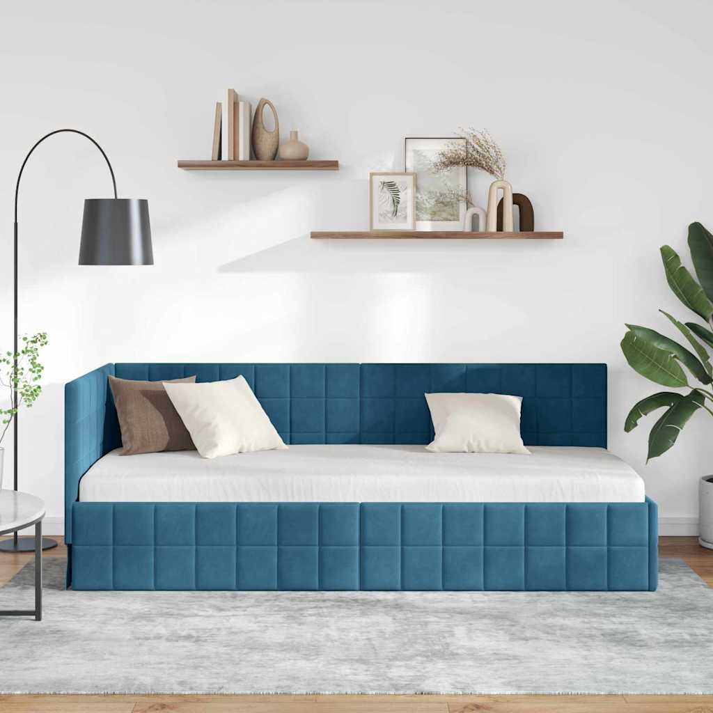 Hoekbedframe met hoofdeinde Blauw 80 cm x 200 cm Fluweel is nu te koop bij PeponiXL, paradijselijk wonen!