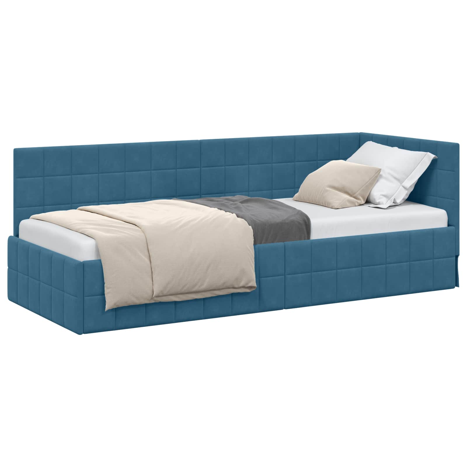 Hoekbedframe met hoofdeinde Blauw 80 cm x 200 cm Fluweel is nu te koop bij PeponiXL, paradijselijk wonen!