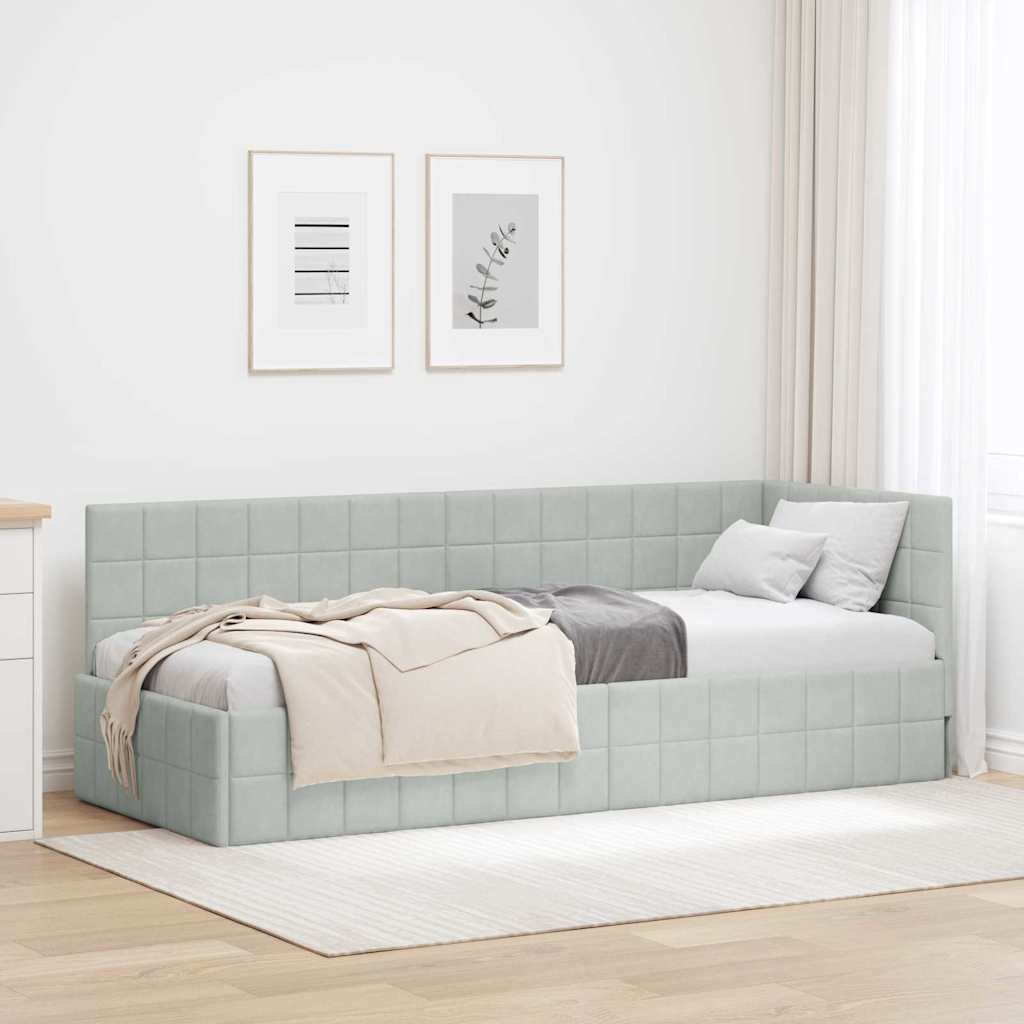 Hoekbedframe met hoofdeinde Lichtgrijs 80 cm x 200 cm Fluweel is nu te koop bij PeponiXL, paradijselijk wonen!