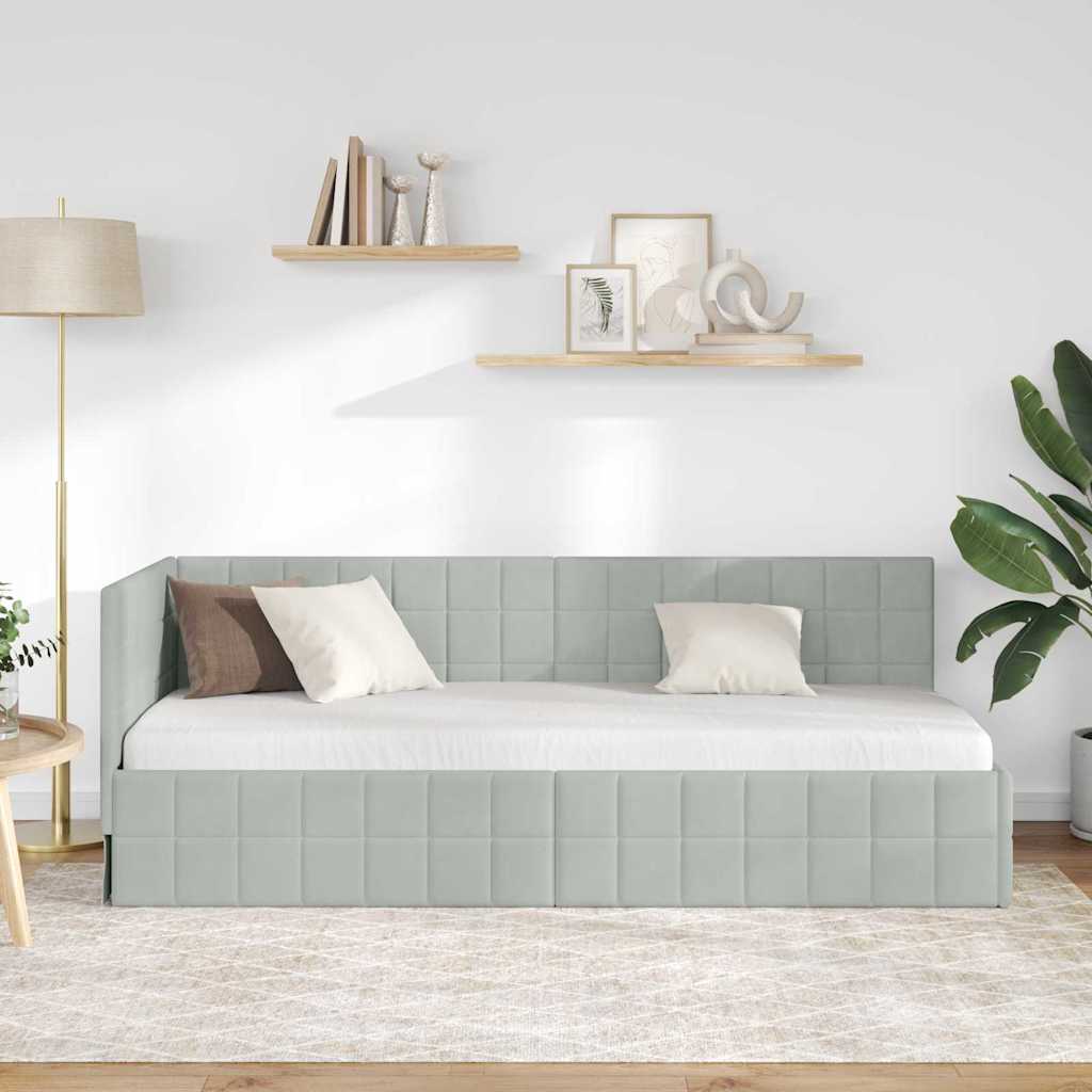 Hoekbedframe met hoofdeinde Lichtgrijs 80 cm x 200 cm Fluweel is nu te koop bij PeponiXL, paradijselijk wonen!