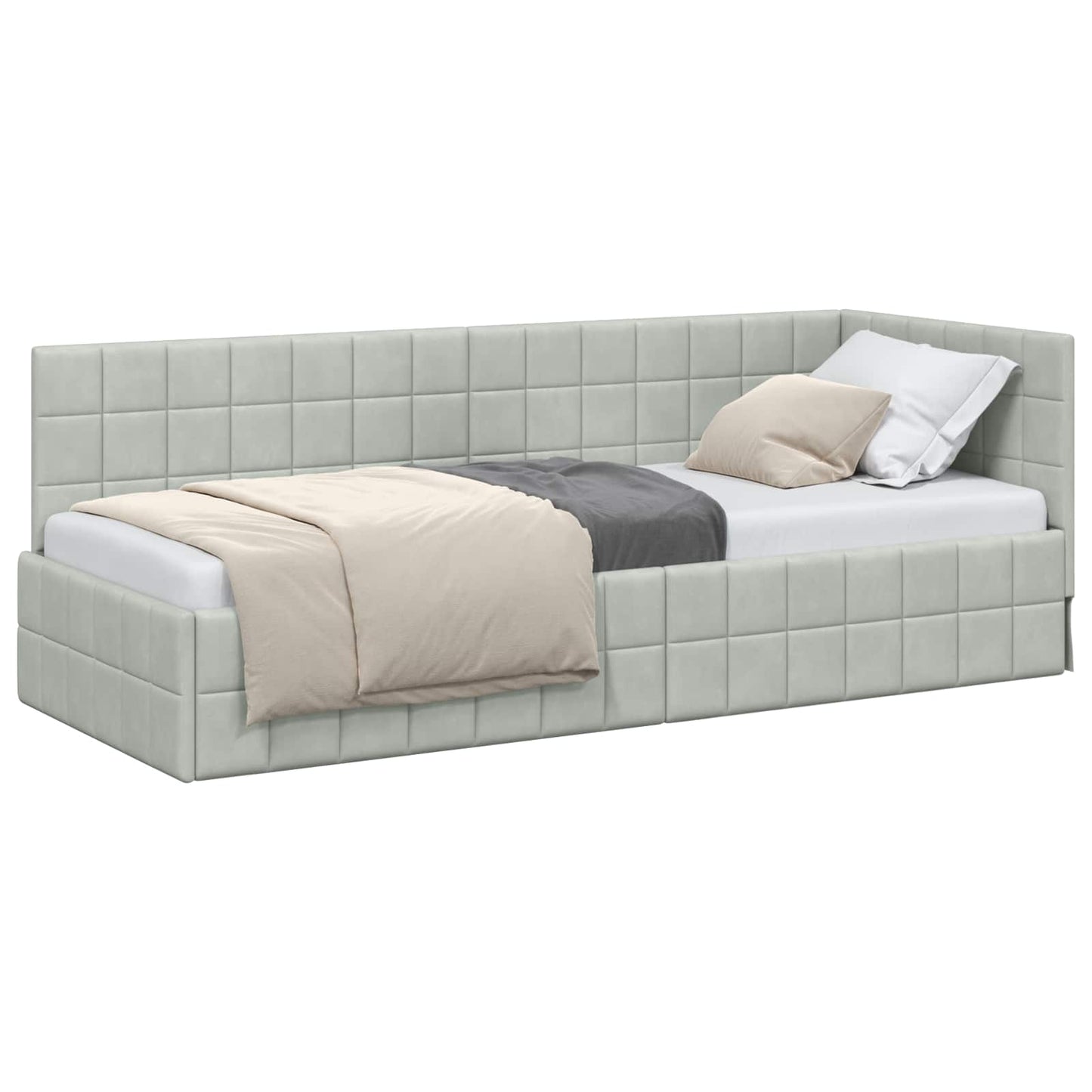 Hoekbedframe met hoofdeinde Lichtgrijs 80 cm x 200 cm Fluweel is nu te koop bij PeponiXL, paradijselijk wonen!