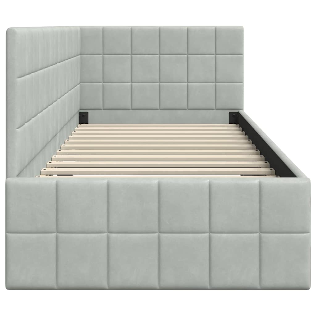 Hoekbedframe met hoofdeinde Lichtgrijs 80 cm x 200 cm Fluweel is nu te koop bij PeponiXL, paradijselijk wonen!
