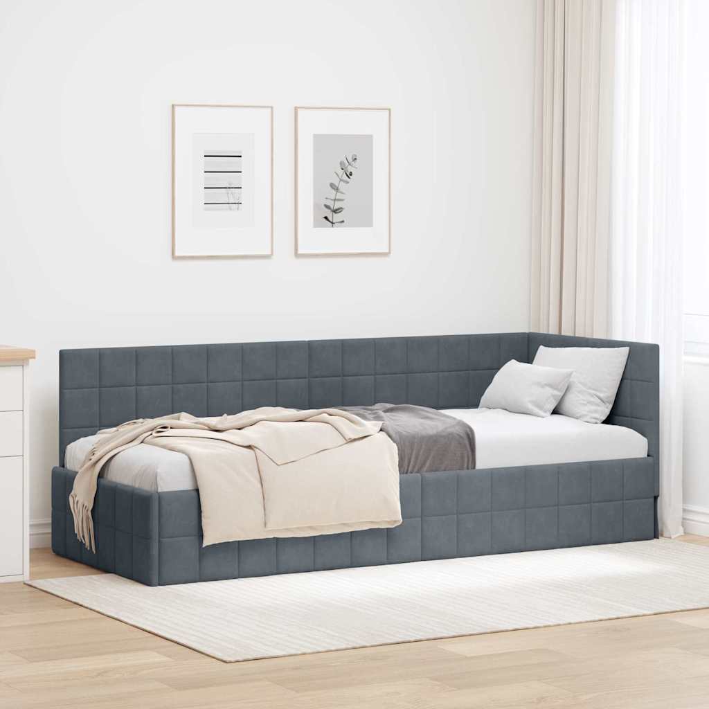 Hoekbedframe met hoofdeinde Donkergrijs 80 cm x 200 cm Fluweel is nu te koop bij PeponiXL, paradijselijk wonen!