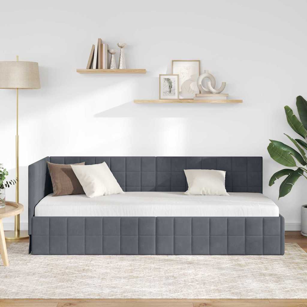 Hoekbedframe met hoofdeinde Donkergrijs 80 cm x 200 cm Fluweel is nu te koop bij PeponiXL, paradijselijk wonen!