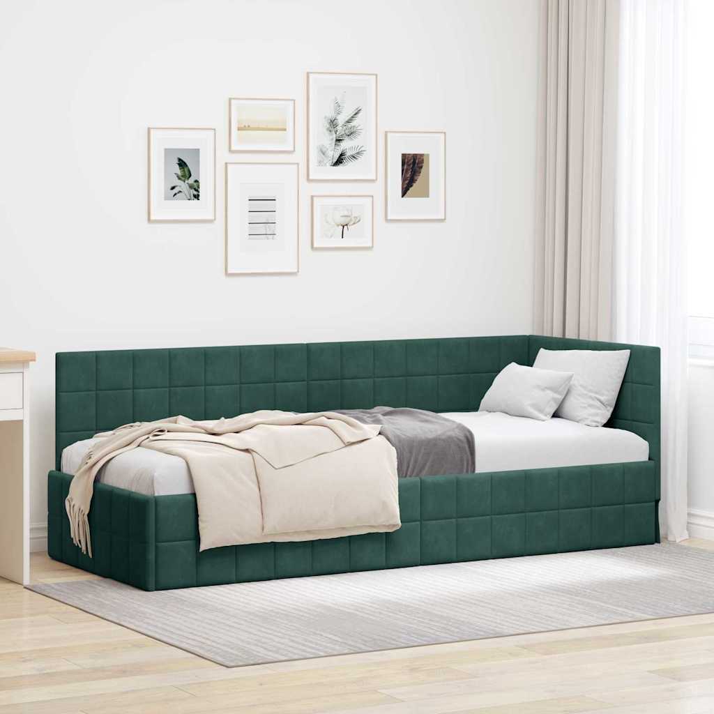 Hoekbedframe met hoofdeinde Donkergroen 80 cm x 200 cm Fluweel is nu te koop bij PeponiXL, paradijselijk wonen!