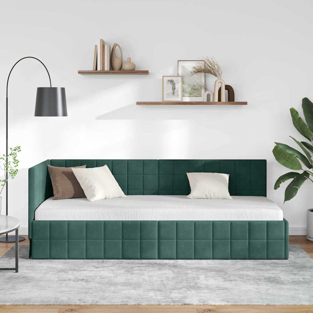 Hoekbedframe met hoofdeinde Donkergroen 80 cm x 200 cm Fluweel is nu te koop bij PeponiXL, paradijselijk wonen!