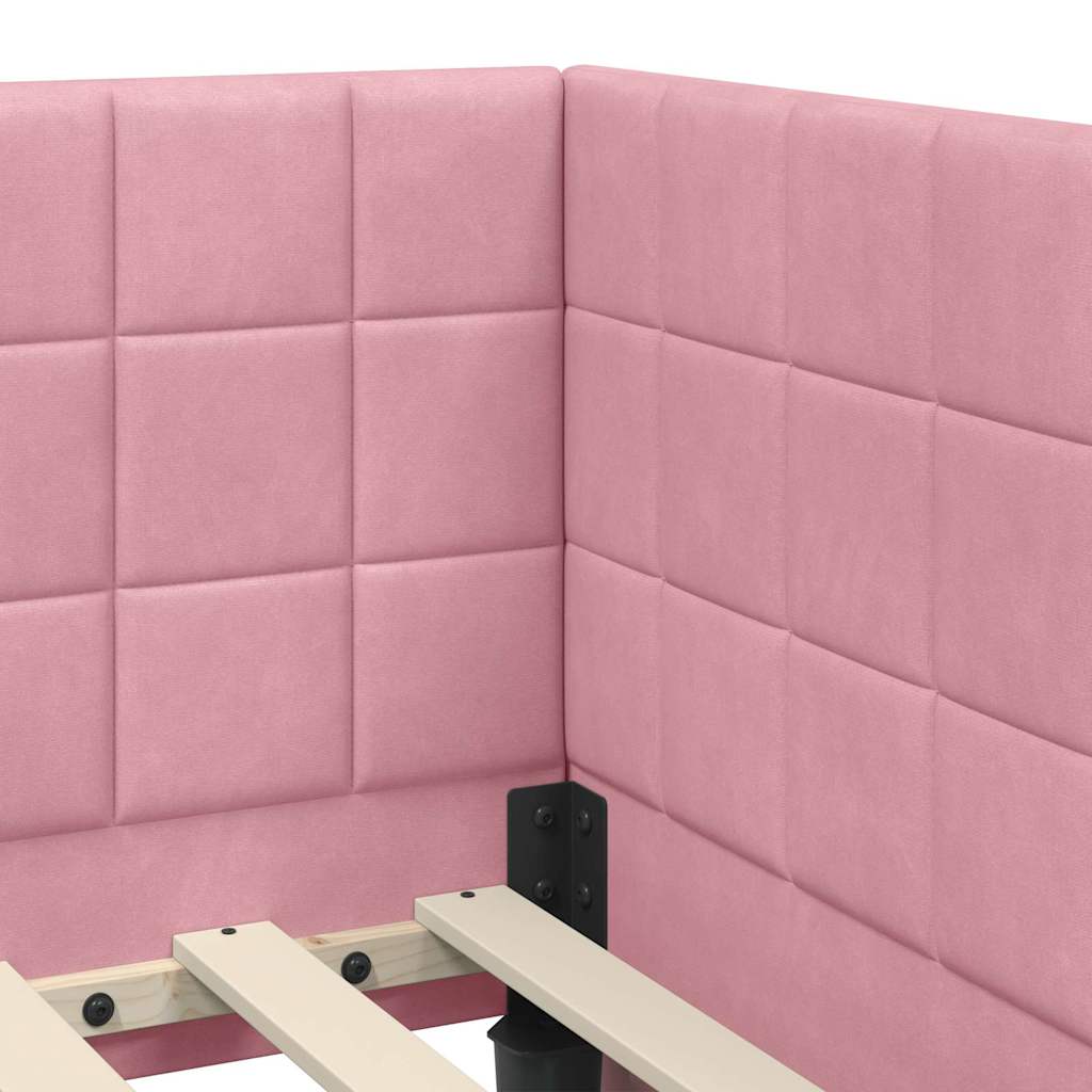 Hoekbedframe met hoofdeinde Roze 80 cm x 200 cm Fluweel is nu te koop bij PeponiXL, paradijselijk wonen!