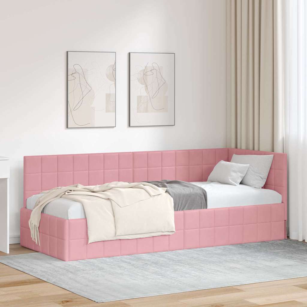 Hoekbedframe met hoofdeinde Roze 80 cm x 200 cm Fluweel is nu te koop bij PeponiXL, paradijselijk wonen!