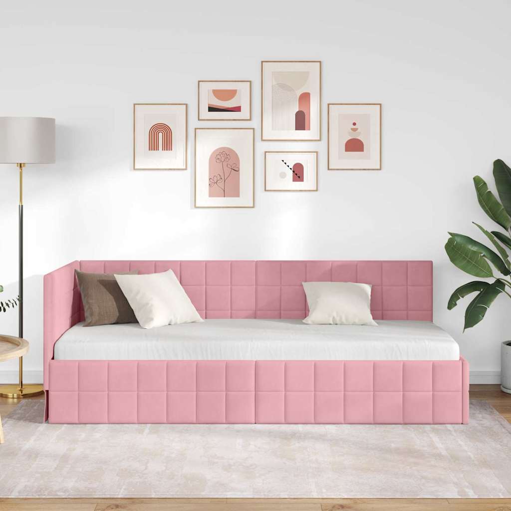 Hoekbedframe met hoofdeinde Roze 80 cm x 200 cm Fluweel is nu te koop bij PeponiXL, paradijselijk wonen!