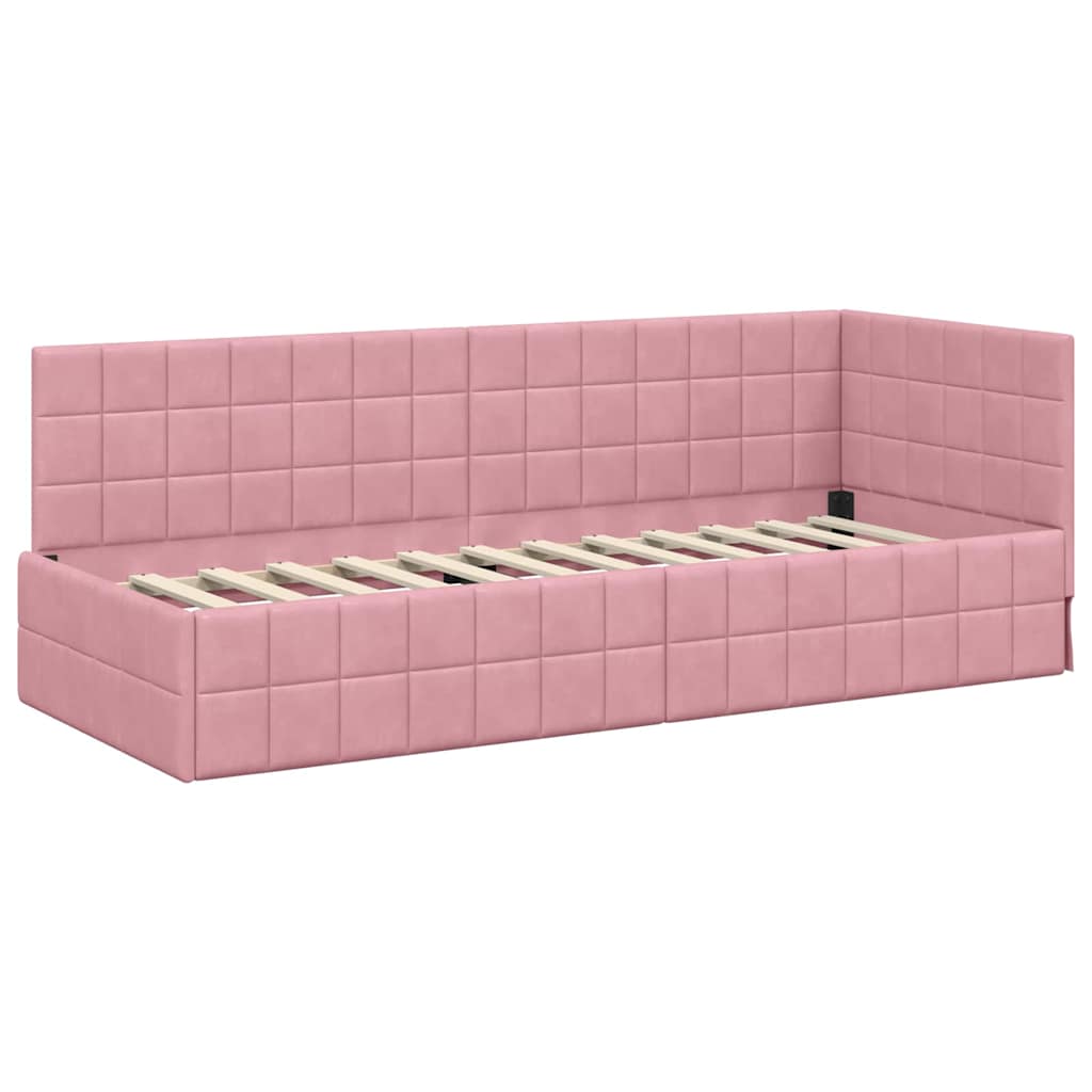 Hoekbedframe met hoofdeinde Roze 80 cm x 200 cm Fluweel is nu te koop bij PeponiXL, paradijselijk wonen!