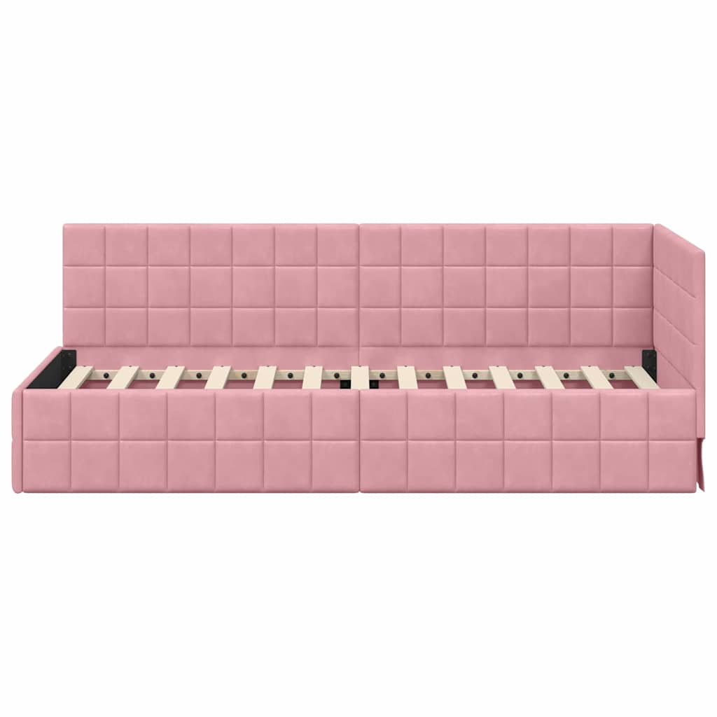 Hoekbedframe met hoofdeinde Roze 80 cm x 200 cm Fluweel is nu te koop bij PeponiXL, paradijselijk wonen!