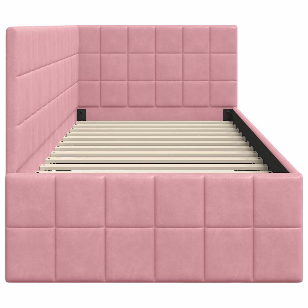 Hoekbedframe met hoofdeinde Roze 80 cm x 200 cm Fluweel is nu te koop bij PeponiXL, paradijselijk wonen!