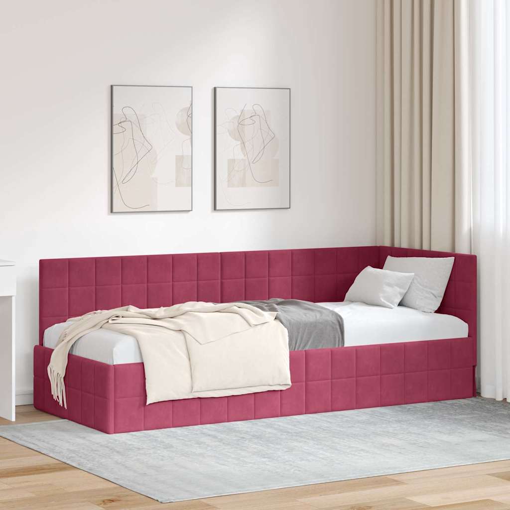 Hoekbedframe met hoofdeinde Wijnrood 80 cm x 200 cm Fluweel is nu te koop bij PeponiXL, paradijselijk wonen!
