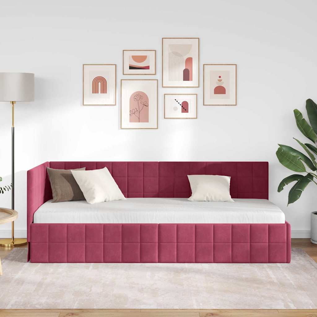 Hoekbedframe met hoofdeinde Wijnrood 80 cm x 200 cm Fluweel is nu te koop bij PeponiXL, paradijselijk wonen!