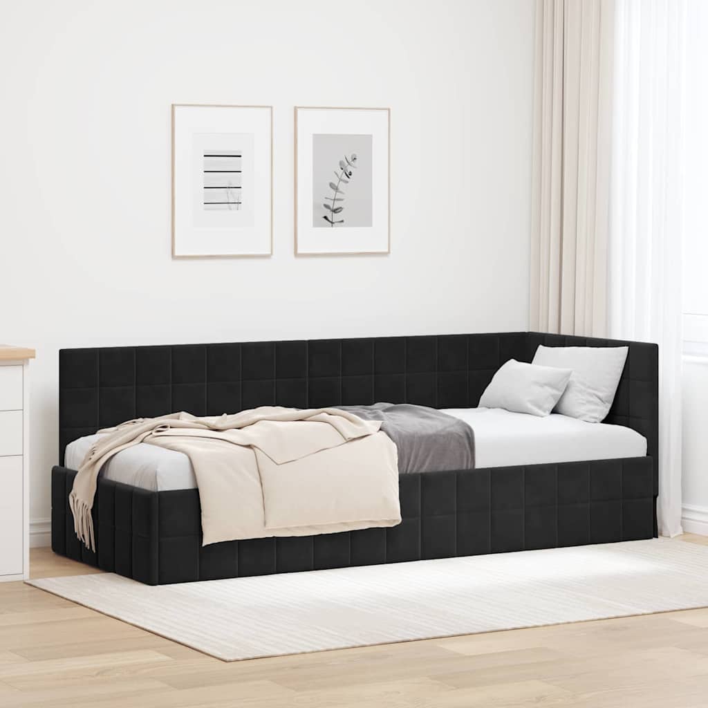 Hoekbedframe met hoofdeinde Zwart 80 cm x 200 cm Fluweel is nu te koop bij PeponiXL, paradijselijk wonen!