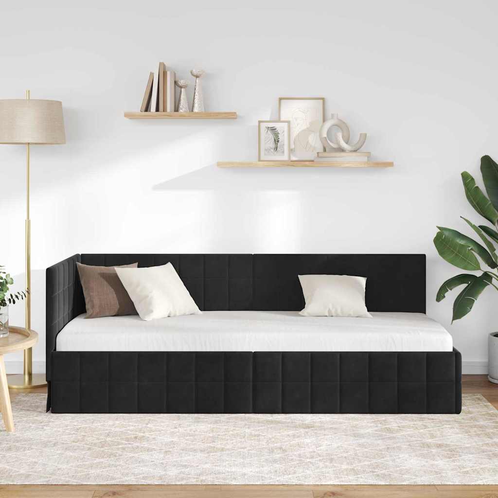 Hoekbedframe met hoofdeinde Zwart 80 cm x 200 cm Fluweel is nu te koop bij PeponiXL, paradijselijk wonen!