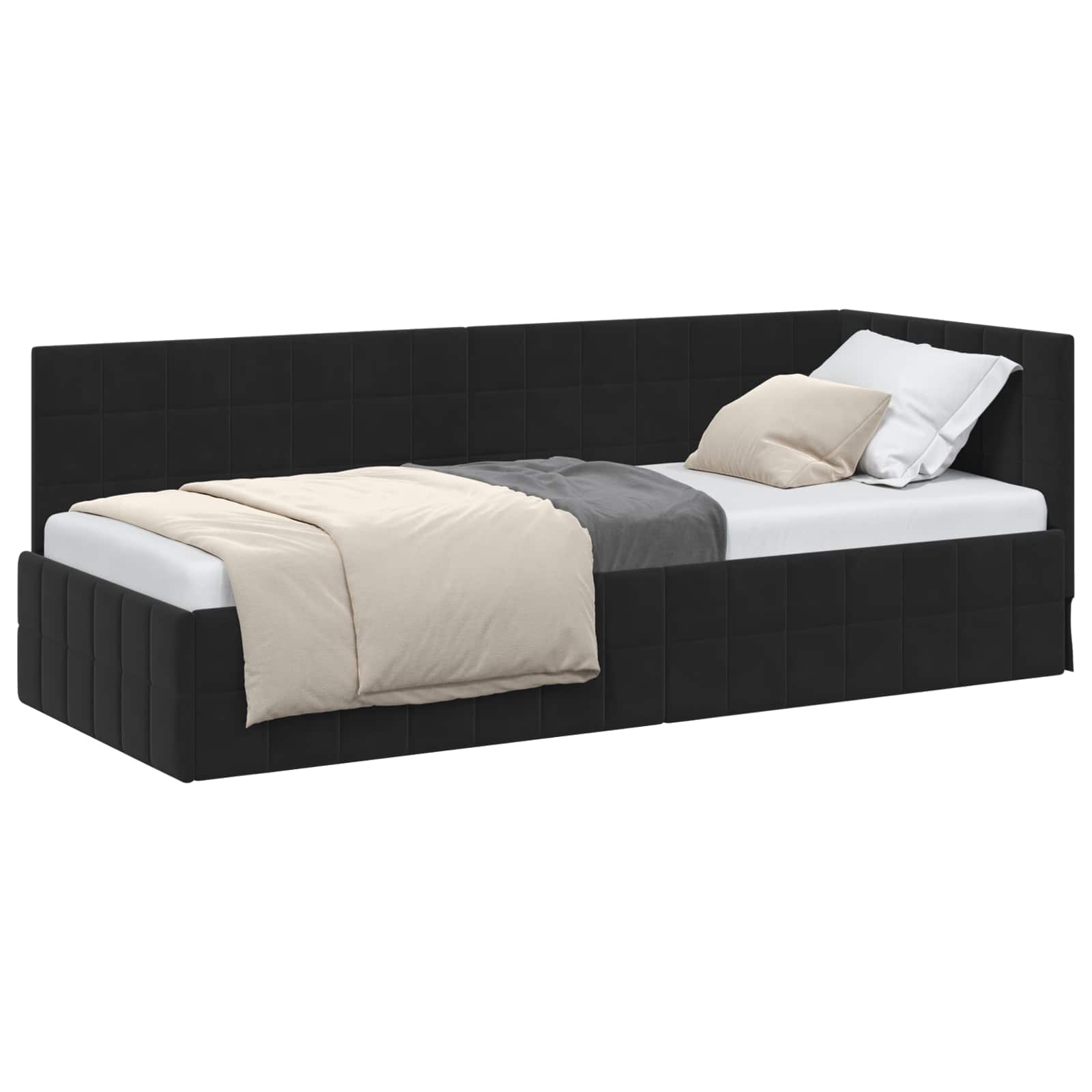 Hoekbedframe met hoofdeinde Zwart 80 cm x 200 cm Fluweel is nu te koop bij PeponiXL, paradijselijk wonen!
