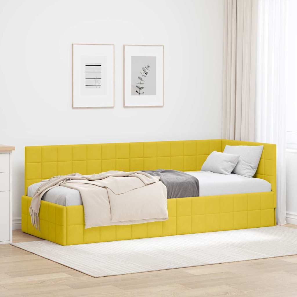 Hoekbedframe met hoofdeinde Geel 80 cm x 200 cm Fluweel is nu te koop bij PeponiXL, paradijselijk wonen!