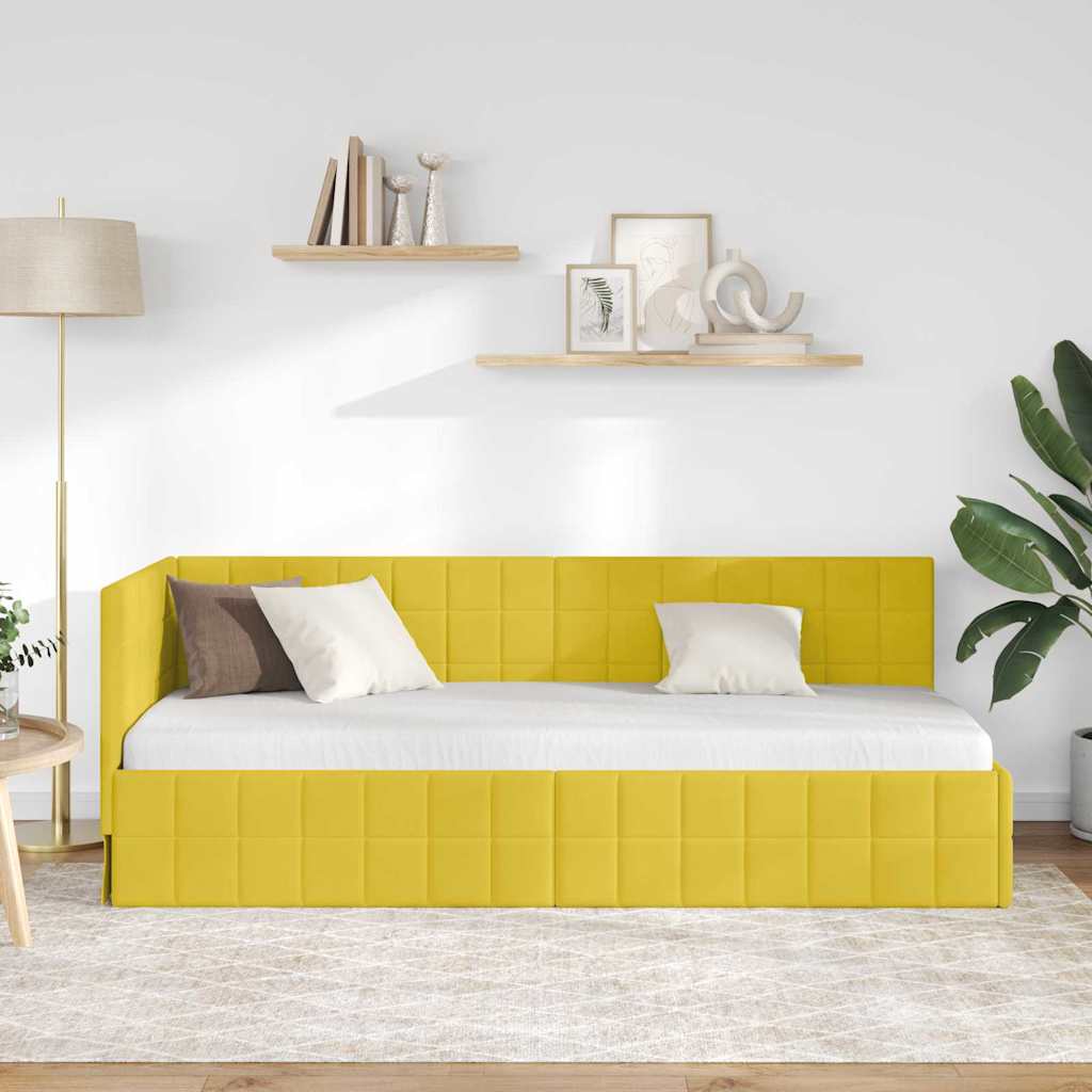 Hoekbedframe met hoofdeinde Geel 80 cm x 200 cm Fluweel is nu te koop bij PeponiXL, paradijselijk wonen!