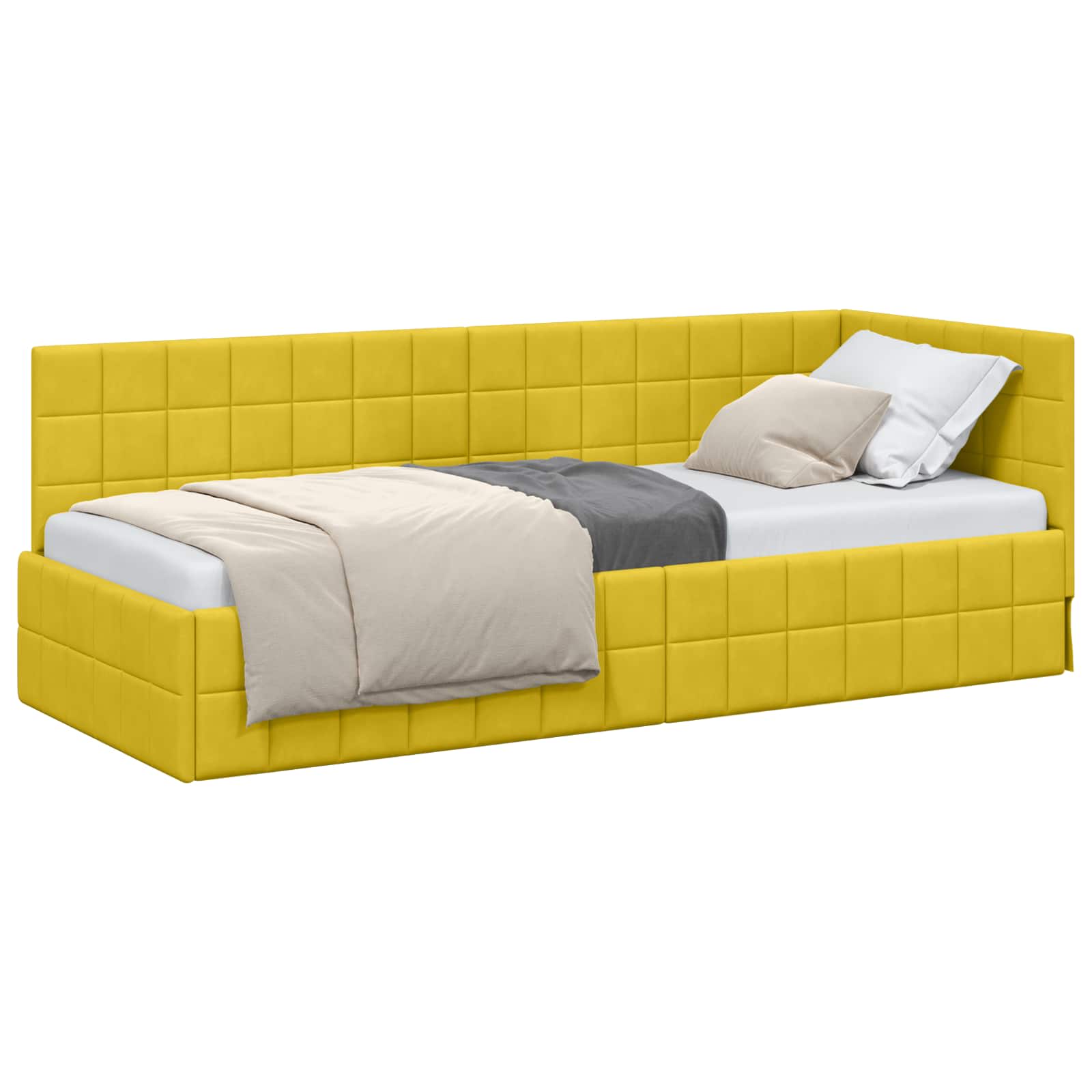 Hoekbedframe met hoofdeinde Geel 80 cm x 200 cm Fluweel is nu te koop bij PeponiXL, paradijselijk wonen!