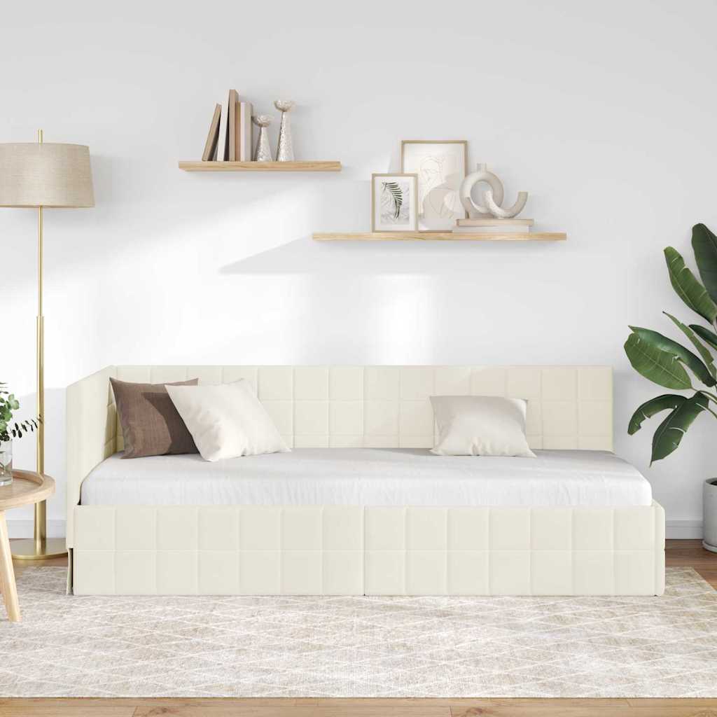 Hoekbedframe met hoofdeinde Crème 80 cm x 200 cm Fluweel is nu te koop bij PeponiXL, paradijselijk wonen!