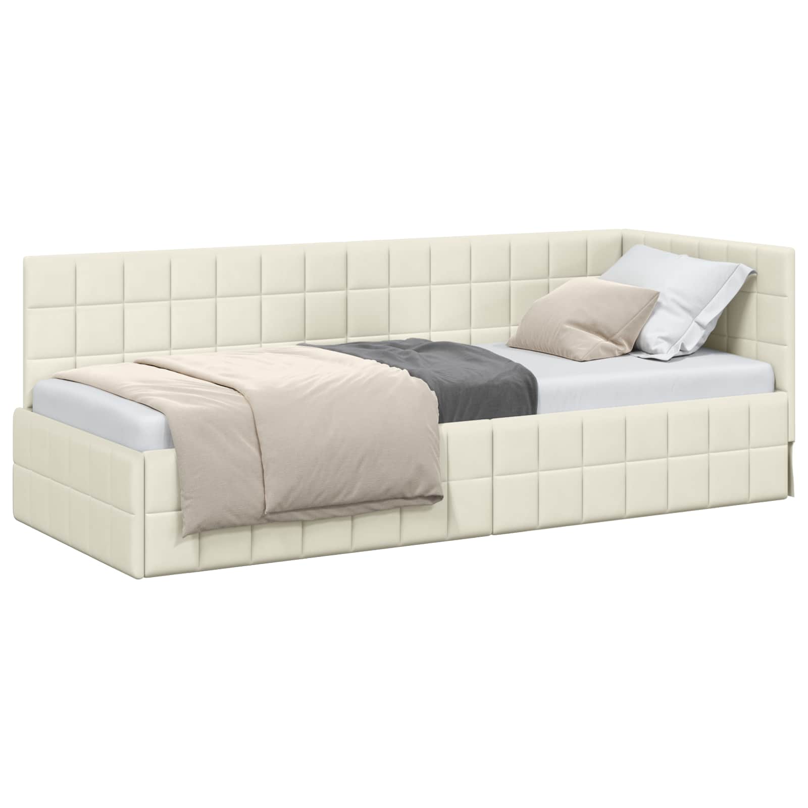 Hoekbedframe met hoofdeinde Crème 80 cm x 200 cm Fluweel is nu te koop bij PeponiXL, paradijselijk wonen!