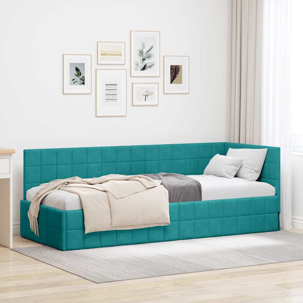 Hoekbedframe met hoofdeinde Turquoise 80 cm x 200 cm Fluweel is nu te koop bij PeponiXL, paradijselijk wonen!