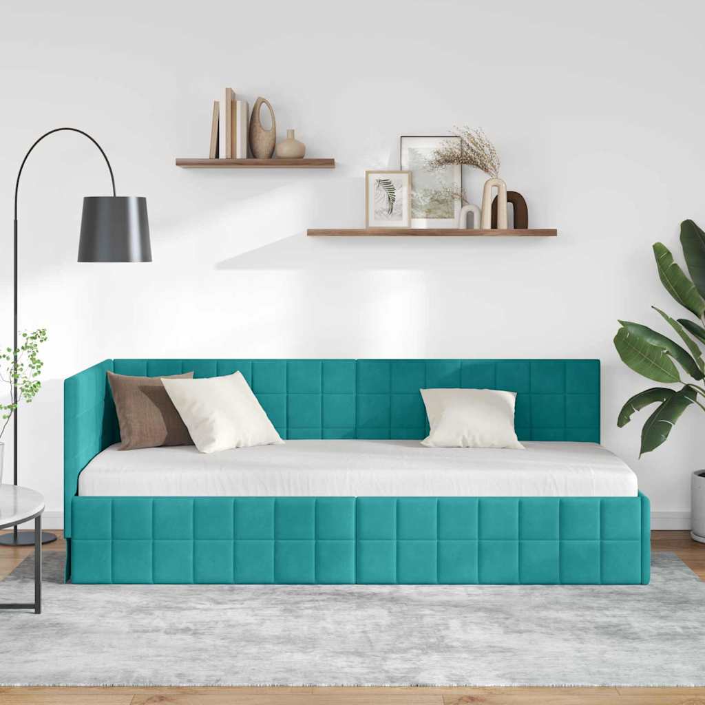 Hoekbedframe met hoofdeinde Turquoise 80 cm x 200 cm Fluweel is nu te koop bij PeponiXL, paradijselijk wonen!