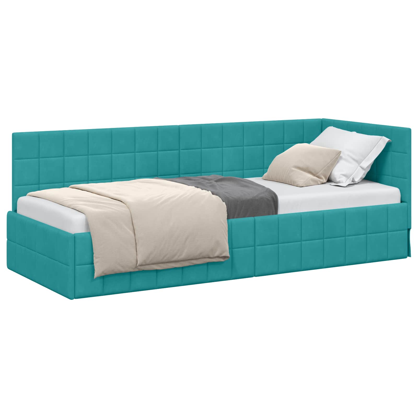Hoekbedframe met hoofdeinde Turquoise 80 cm x 200 cm Fluweel is nu te koop bij PeponiXL, paradijselijk wonen!