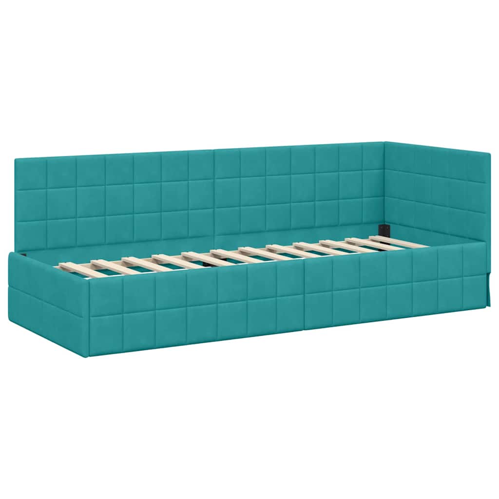 Hoekbedframe met hoofdeinde Turquoise 80 cm x 200 cm Fluweel is nu te koop bij PeponiXL, paradijselijk wonen!