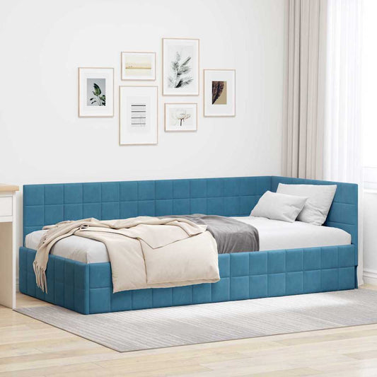 Hoekbedframe met hoofdeinde Blauw 90 cm x 190 cm Fluweel is nu te koop bij PeponiXL, paradijselijk wonen!